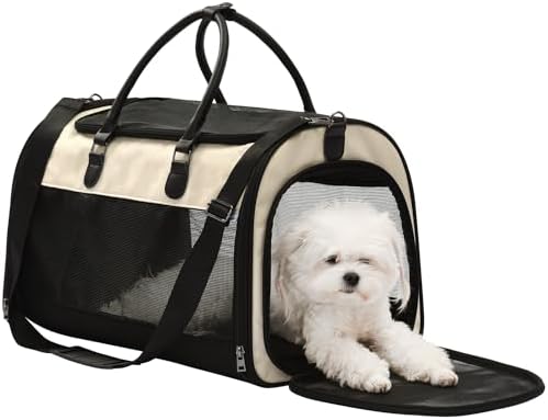 PET MARVEL Cat Carrier Soft Sided Large for Pet Dogs up to 25 Lbs, Airline Approved Mesh Pet Travel Bag, Breathable Bite-Resistant Fabric with Removable Washable Mat
