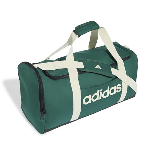 Image of adidas Unisex Essentials Linear Duffel Bag Duffel Bag, Collegiate Green /Ivory, M