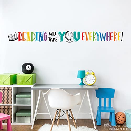Reading Will Take You Everywhere Inspirational Quote Wall Decal Sticker, Motivational Phrase Nursery Decoration Classroom Bedroom Playroom Art, Kid Study Room Library Wall Sticker Decor #TOP2