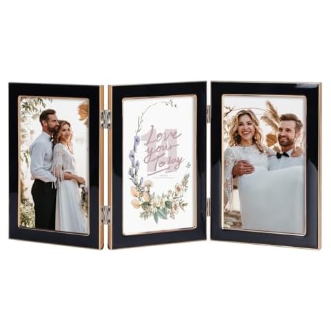 Lavezee 4x6 Black Trifold Picture Frame, Vertical Hinged Frames Made to Display Three 4 by 6 inch Photos for Wall and Tabletop Decor Cover