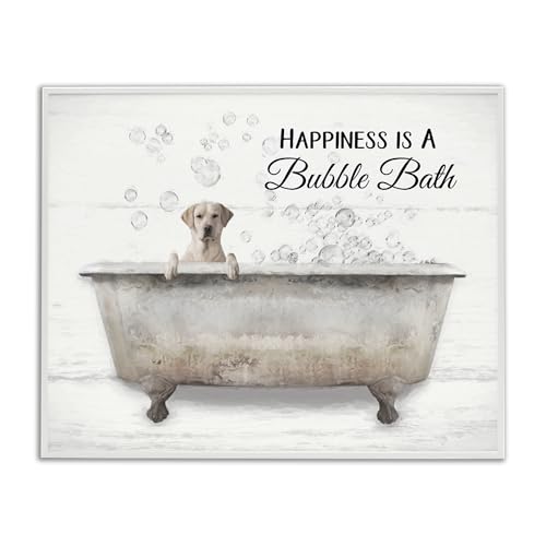 Image of 'Happiness Is A Bubble Bath Dog'| Framed Giclee Art | Stupell Industries | White, 14 x 11 Inches, Easy to Hang and Sturdy, Made in USA, by Lori Deiter