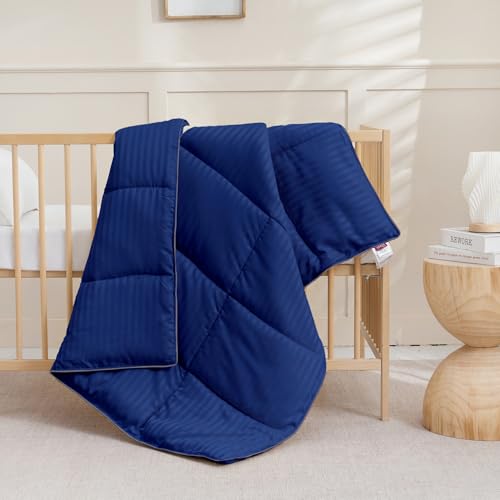 Image of ZPECC Toddler Down Alternative Comforter, 39x47 Hypoallergenic Baby Blanket Quilt, Soft Breathable Lightweight All Season Kids Duvet Insert for Crib Stroller Cot Daycare, Blue Stripe