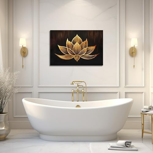 LZIMU Zen Canvas Wall Art Black and Gold Lotus Flower Bloom Picture Prints Abstract Floral Painting for Spa Meditation Room Decor Framed (Zen-3 - Image 2