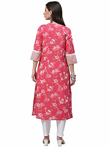 Image of Divena Pink Floral Cotton Flex A-Line Kurta (DBK1230-P)