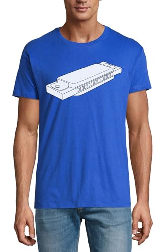 T-Shirt Royal Bleu Harmonica Art anti-déformation en coton col rond