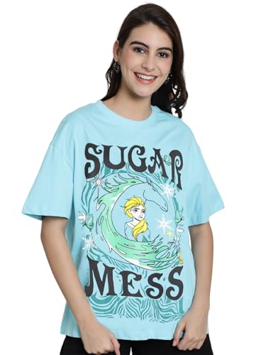 Image of Fabflee Oversized Cotton Baggy Drop Shoulder Graphic Tee with Half Sleeves | Korean Casual Loose T-Shirt for Women