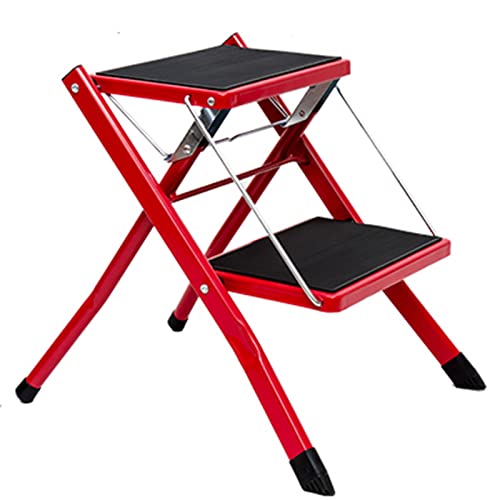 Brer Échelle Pliante Multi-Fonctionnelle Maison Échelle Tabouret Changer Chaussure Tabouret Pied Tabouret Toilette Toilette, Tabouret Cuisine Armoire Escalade Tabouret (Color : Red)