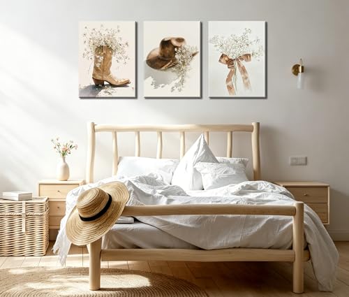 Image of Frimeeme Floral Cowgirl Boot and Cowboy Hat Canvas Wall Art,12x16 Inch