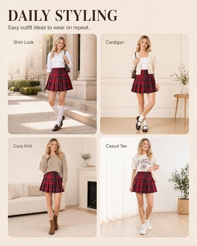 Image of Pleated Skirts for Women, High-Waisted A-Line Mini Tennis Skater Skirt | Easy pull-on elastic waist, Clean solid color, School uniform outfits, Cheerleader outfits, Everyday campus wear
