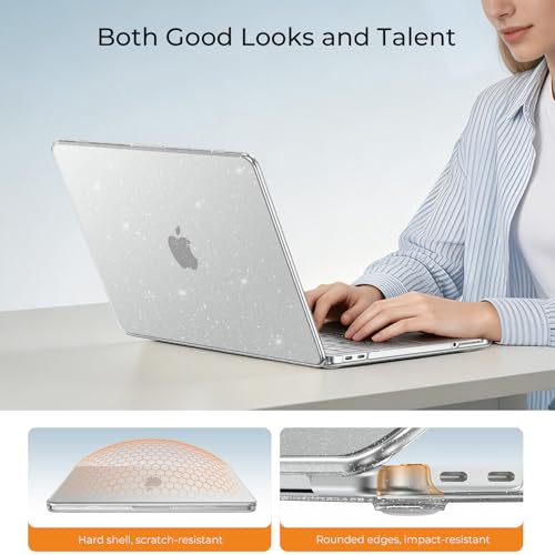 Image of EooCoo Compatible with Apple 2026 MacBook Neo Case 13 inch Mac Laptop A3404 A18 Pro Chip & 13 inch Liquid Retina Display, Sparkly Transparent Hard Shell Cover, Plastic Snap-on Skin - Glitter Crystal Clear