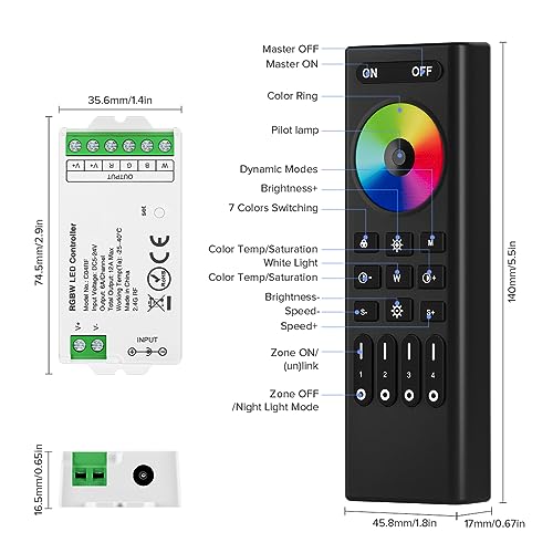 Image of SEZO 2.4G RF RGBW Controller Kit C04RF Controller & RC03RFB 4-Zone Wireless Remote Control Group Control Multiple Color Modes for 5050 FCOB RGBW LED Strips
