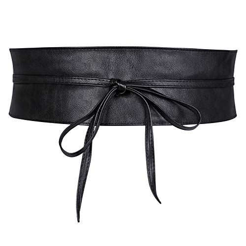 WERFORU Women Obi Belt PU Leather Self Tie Wrap Wide Halloween Waistband Boho Belt for Costumes