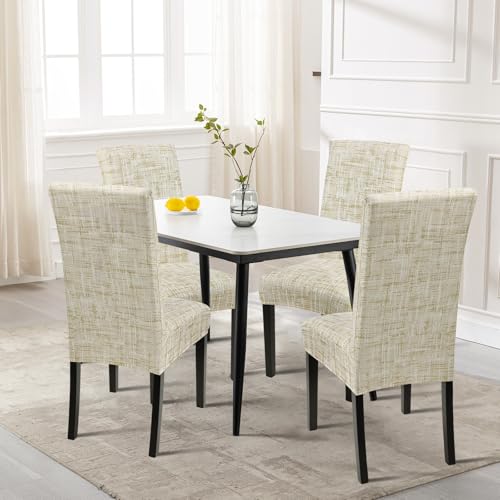 Image of SearchI Dining Room Chair Covers Set of 2, Stretch Printed Parsons Chair Slipcovers Removable Washable Kitchen Chair Protector Cover for Dining Room, Hotel, Ceremony (Flaxen Print)