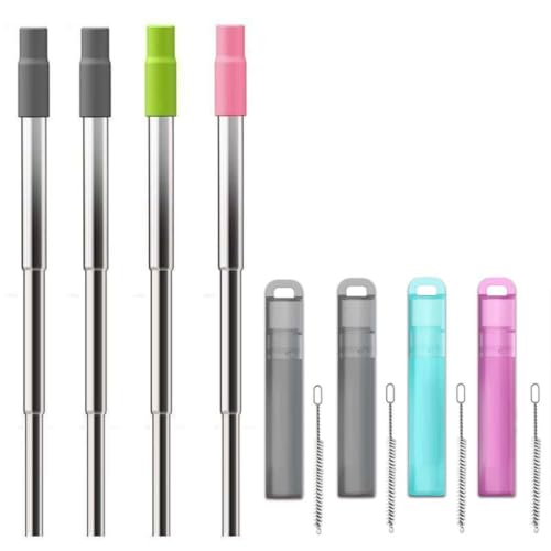 4 Pack Otimos Reusable Metal Drinking Straw Bundle, 4 Pack Collapsible Straws with Case and Cleaning Brush, Stainless Steel Drinking Straws - Say Goodbye to Plastic Straws and Waste. 4 Pack Otimos Reusable Metal Drinking Straw Bundle, 4 Pack Collapsible Straws with Case and Cleaning Brush, Stainless Steel Drinking Straws - Say Goodbye to Plastic Straws and Waste.