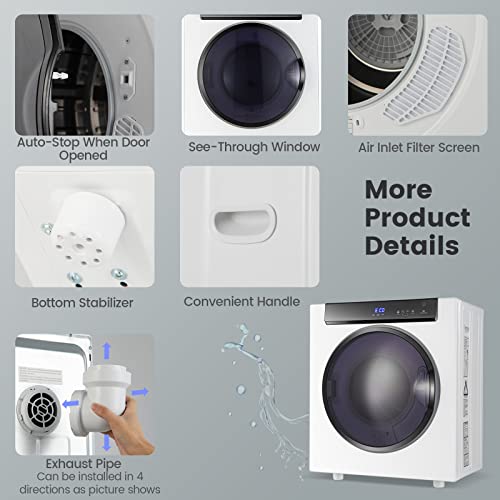 GiantexUK 4KG Vented Tumble Dryer, 1400W Compact Mini Tumble Dryer with 2 Modes, 3 Heat Levels, Digital Display, Stainless Steel Tub, Overheat Protection & Timer, Portable Electric Clothe Dryer - Image 5