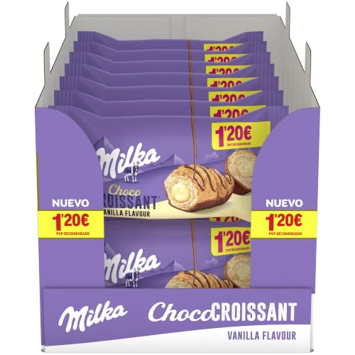 Milka Croissant Chocolate con Relleno de Crema de Vainilla y Bañado con Chocolate con Leche de los Alpes, Pack 14 x 50 g