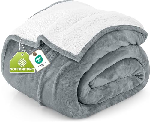 Bedding Sherpa Blanket California King Size (Cool Grey, 102x96 Inches) - Soft Lightweight Plush Fleece Reversible Blanket for Bed, Sofa, Couch, Camping and Travel
