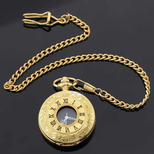 Image of Tiong Roman Numerals Scale Quartz Pocket Watches with Chain Christmas Graduation Birthday Gifts Fathers Day