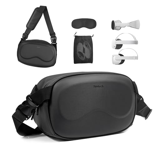 Syntech キャリングケース対応Meta Quest 3/Oculus Quest 2/Vision Pro 対応、保護用クロスボディバッグ、ポケット付き、VR ヘッドセットアクセサリー用レンスカバー、旅行と保管用ポータブルバッグ