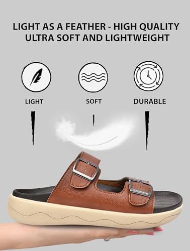 Image of HEALTH FIT Extra Soft Premium Classic Cushion Sliders /with Adjustable Buckle Strap & Light Weight Anti-SkidWaterproof Luxurious Slippers for Men's HF120