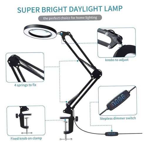 Loupe 5x avec lumière et lampe de bureau pliable à intensité réglable
