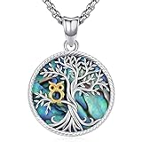 Odinstone Collar de árbol de la vida de plata de ley 925 con colgante de árbol de búho para mujer, joyería familiar de concha Ablone, joyería para el día de la madre, aniversario, regalos de
