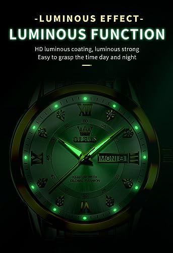 OLEVS Men's Watch Luxury Business Dress Watch UK Diamond Design Quartz Stainless Steel Waterproof Luminous Week Calendar Gift