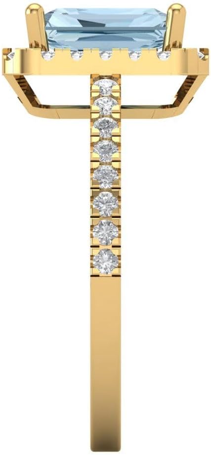 Clara Pucci Natural Aquamarine Emerald Cut Halo Ring | 14K Solid Gold | 1.86 cttw | Womens Yellow Gold Fashion Jewelry