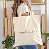 AILOONG Polyester Cotton Shopping Bags Good Things Take Time Hand Lettering Inscription 12 oz thick fabric Reusable 25x30cm Small #1