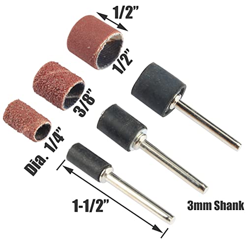 Yakamoz 132Pcs Sanding Drums Kit, 80 120 180 Grit Sanding Bands Mini Drum Sander Sleeves With 3Mm Shank Drum Sanding Mandrels For Drill Dog Nail Grinder Fits Dremel Rotary Tools #TOP3