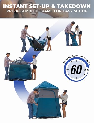 KingCamp Instant Shower Tent, Portable Superior Stable Privacy Shelter, Large Room Outdoor Toilet Tent with Floor for Beach, Camping & Hiking, Setup in Under 60s