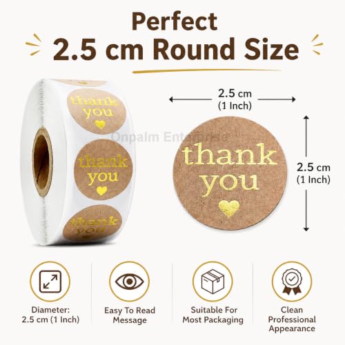Image of 1000pcs Watercolor Thank You Stickers, Round Thank You Adhesive Sticker for Small Business Wedding Supplies Packing Stickers Gift Wrap (2, Thank You Stickers Golden)