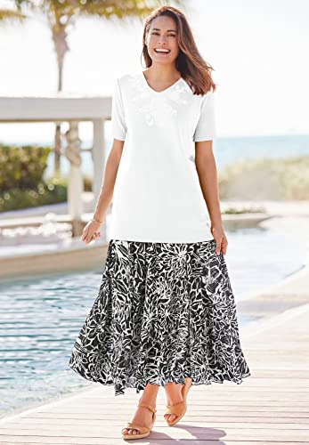 Woman Within Women's Plus Size Pull-On Elastic Waist Crinkle Printed Skirt - 4X, Sweet Coral Floral Animal Multicolored #TOP4