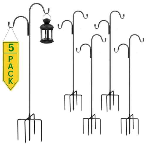 ecofynd 48 Inch Tall Shepherds Hook, Super Strong, Rust Resistant Metal Hook for Hanging Solar Light, Bird Feeders, Lanterns, Plant Baskets, Weddings Decor (Pack of 5, HOOK014-BLK)