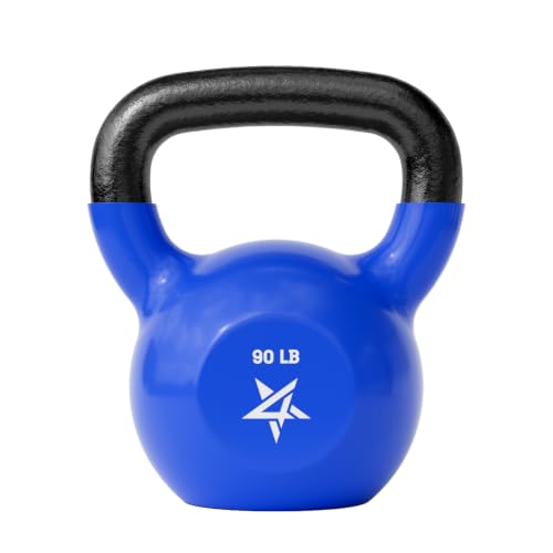 Yes4All Kettlebell 5-100 LB Vinyl Coated Cast Iron Strength Training Kettlebells for Home Gym Exercises Fitness Full Body Workout Equipment Push Ups and Grip Strength