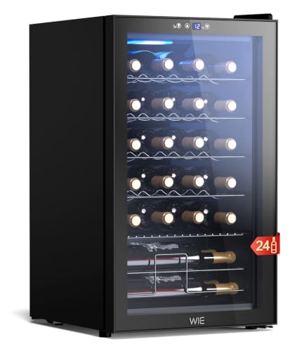 WIE Vinoteca 24 Botellas 70L, Nevera Vinos, con Control Táctil 4-18°C, Iluminación LED, Cava de Vino, ＜43dB, Protección UV, para Vino Tinto/Blanco, Cerveza, Bar Interior