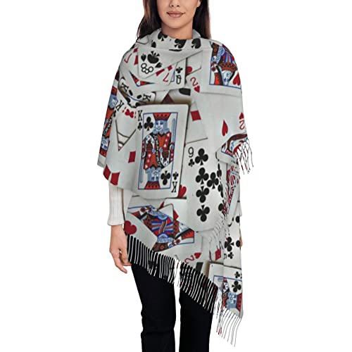 Mvirnsw Playing Cards Poker Games Queen King Scarf Fashion Soft Fall Winter Scarves Fringe Warm Shawl Wraps For Women Girls Gifts