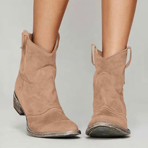 Cowboy Boots for Women Knee High Suede Pointed Toe Cowgirl Boot Vintage Retro Embroidered Pull-On Chunky Heel Western Booties2