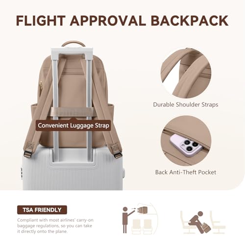 GOLF QUALITY Laptop Backpack for Women Fit 14 Inch Stylish Daypack Notebook Travel Work Commuter Casual Daypack Backpack Purse for Women Travel Business,Champagne Brown by GOLF QUALITY - Image 7