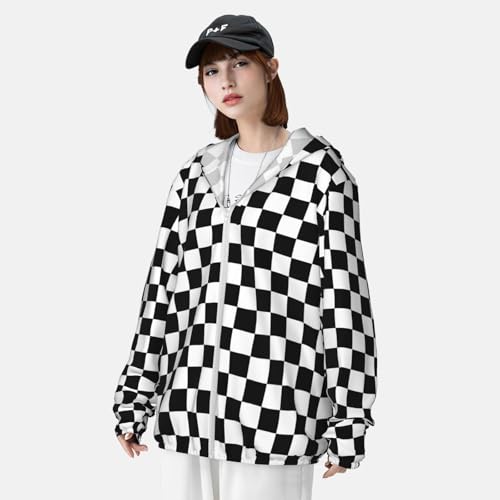 Chessboard Checkerboard Black White Sun Protection Zip Up Hoodie Jacket Lightweight Long Sleeve Sun Shirts for Men Women4