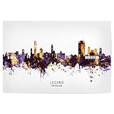 artboxONE Poster 45x30 cm Städte Lugano Skyline PurpleGold 