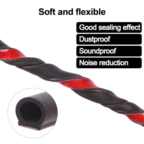 ZERITO 33Ft Weather Stripping, Weather Stripping Door Seal for Door Frame/Window Seal, D Shape Door Seal Strip Self-Adhesive Backing Seals Large Gap (from 5/16 inch to 11/20 inch)