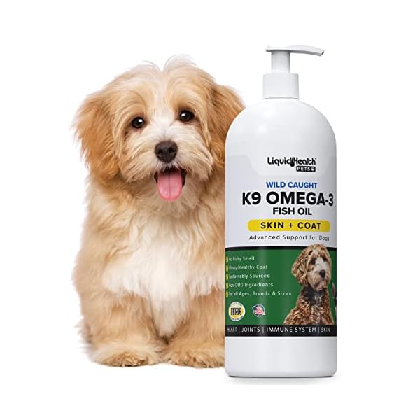 Liquid Health Pets K9 Omega 3 Fish Oil for Dogs – Liquid Omega 3 Supplement for Pets with EPA + DPA + DHA – Reduce Itching & Shedding, Support Joints, Immunity, Brain & Heart Health – USA Made (16 oz)