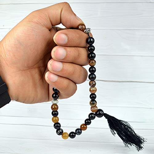 Image of Reiki Crystal Products Natural Certified Crystal Stone Sulemani Hakik Tasbeeh for Muslim Prayer 33 Beads (Color : Multi)