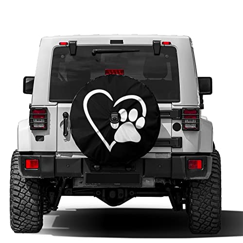Image of Dog Pet Paws Love Heart Spare Tire Cover with Backup Camera Hole Wheel Tire Cover Fit Trailer, RV, SUV and Many Vehicle 14inch