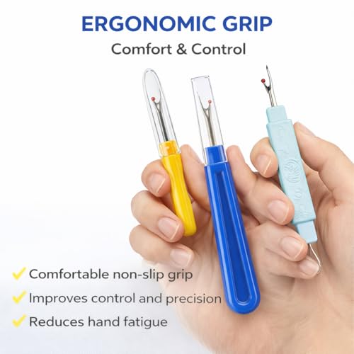 Image of Seam Ripper 3pcs Big Tool Set Piece Sewing Accessories Kit for Stitch Removal | Thread Cutting | Ideal for Sewing, Tailoring, DIY Projects | Stainless Steel Blades with Comfort Grip Handles (4, All In 1)