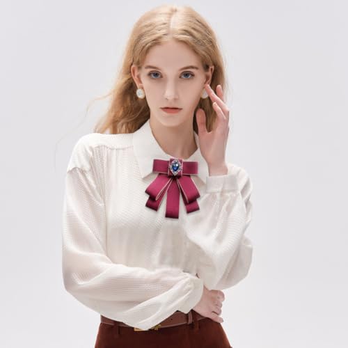 Image of Rhinestone Retro British Style Pre-tied Adjustable Fabric Ribbon Bow Tie for Women Men Uniform Necktie Bownot