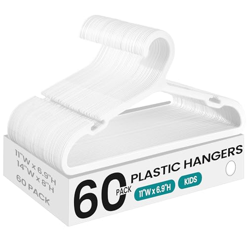 SONGMICS Baby Hangers 60 Pack, Plastic Kids Hangers for Closet, 11 x 6.1 Inches, for Children Aged 0-6 Years, Space-Saving, Non-Slip, Cloud White UCRP