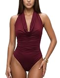 Xiaoliny Body Damen Neckholder Ärmellos Bodysuit Top Sommer Elegant Oberteil mit Wasserfallkragen Figurbetonter Einteiler Tank Tops Sexy Bodys T-shirts für Abendmode Club Party Alltag Freizeit