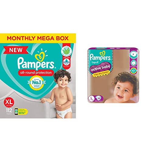 Image of Pampers Diaper Pants Monthly Box Packs, X-Large, 112 Count & Pampers Active Baby Diapers, Large, 50 Count